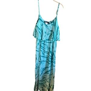 Urban Love Maxi Dress Womens Tie Dye Blue Ruffle Slit Size XL Lightweight